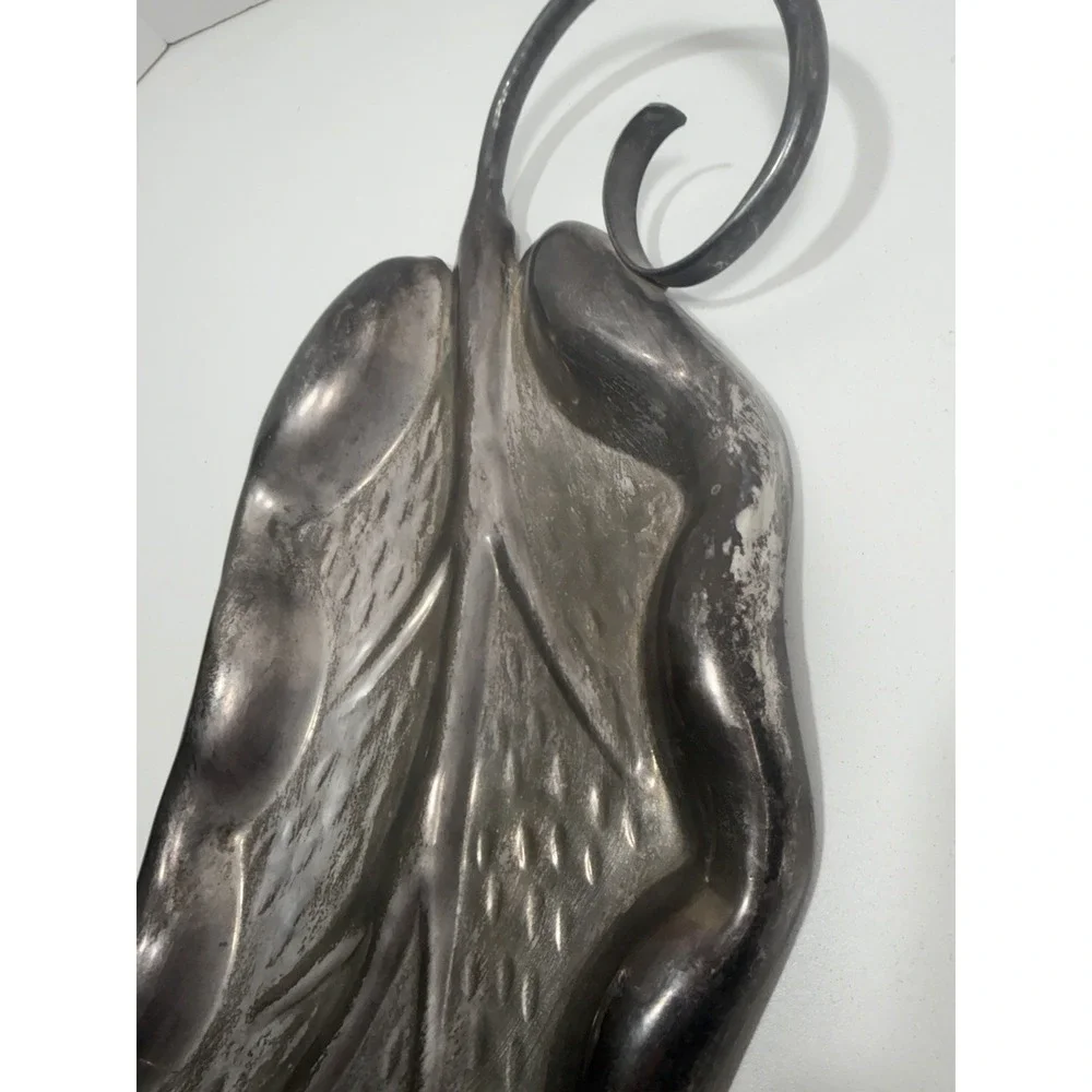 Vintage Silver Plate‎ Leaf Candy Dish Tray Curly Handle Trinket Bowl Mid Century